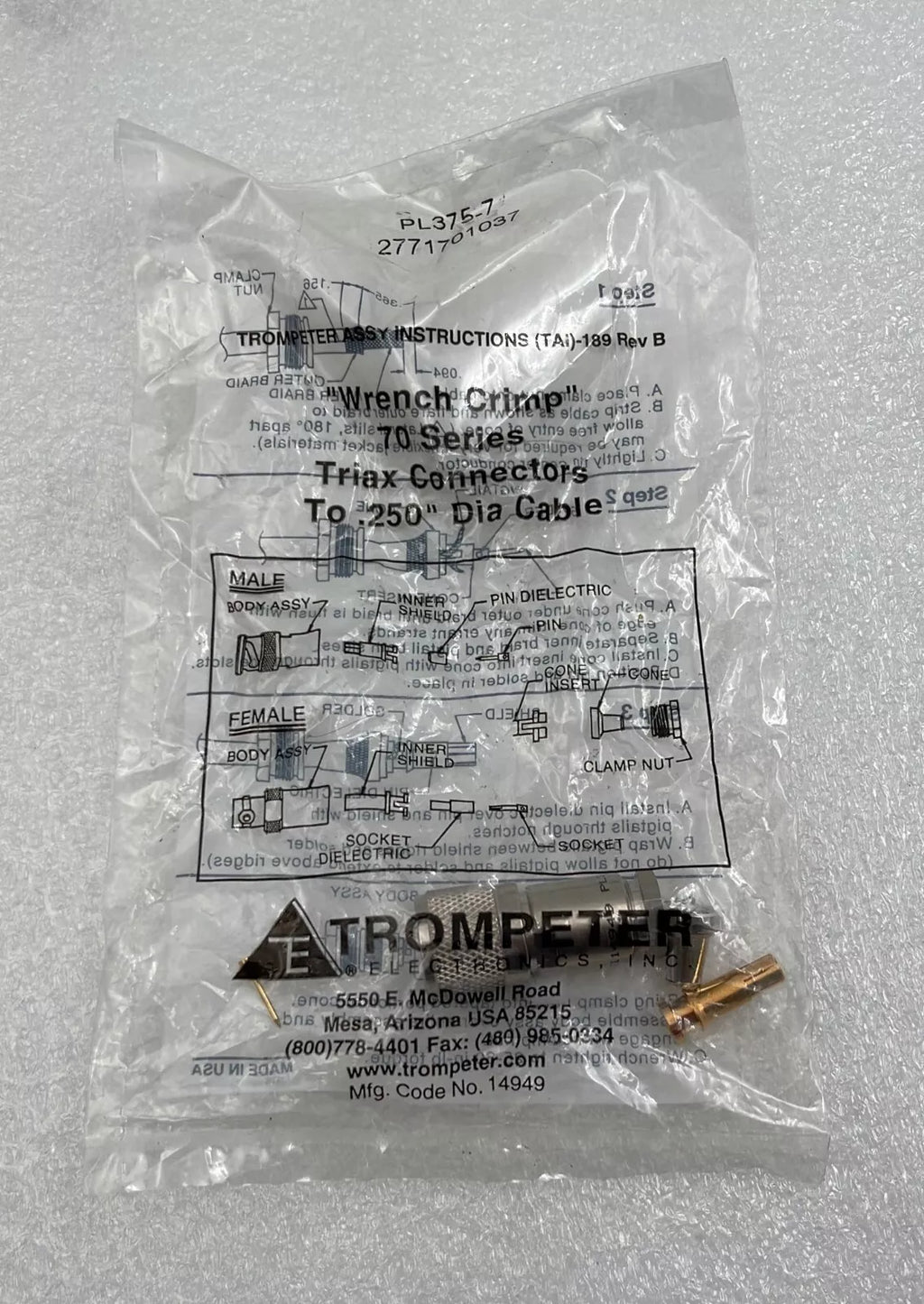 [LOT 7 PCS] Trompeter 70 Series Wrench Crimp PL375-7 Triax Connectors