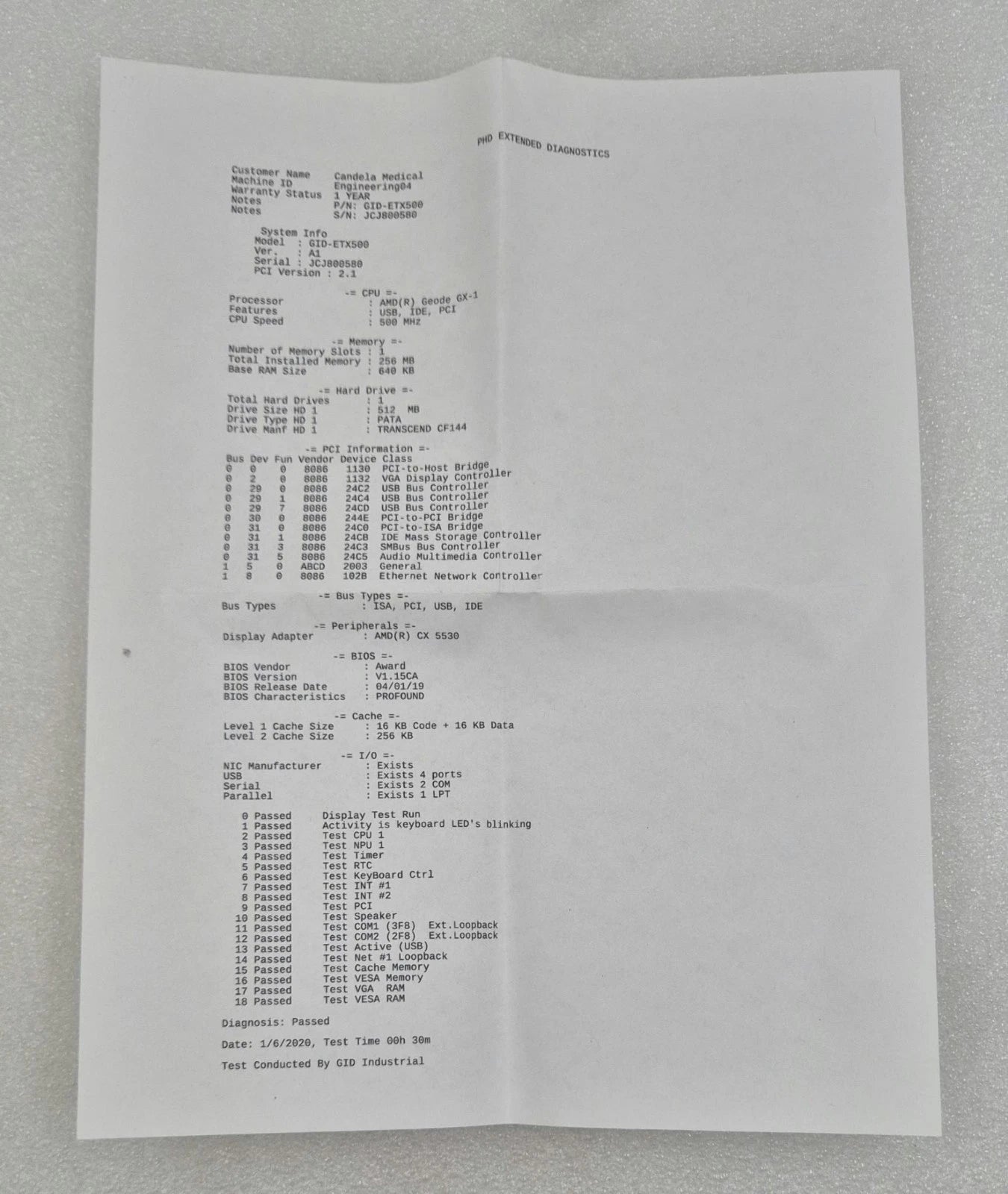 Arbor GID-ETX500 Industrial Motherboard 1053630008130P BM70644 - Candela Syneron