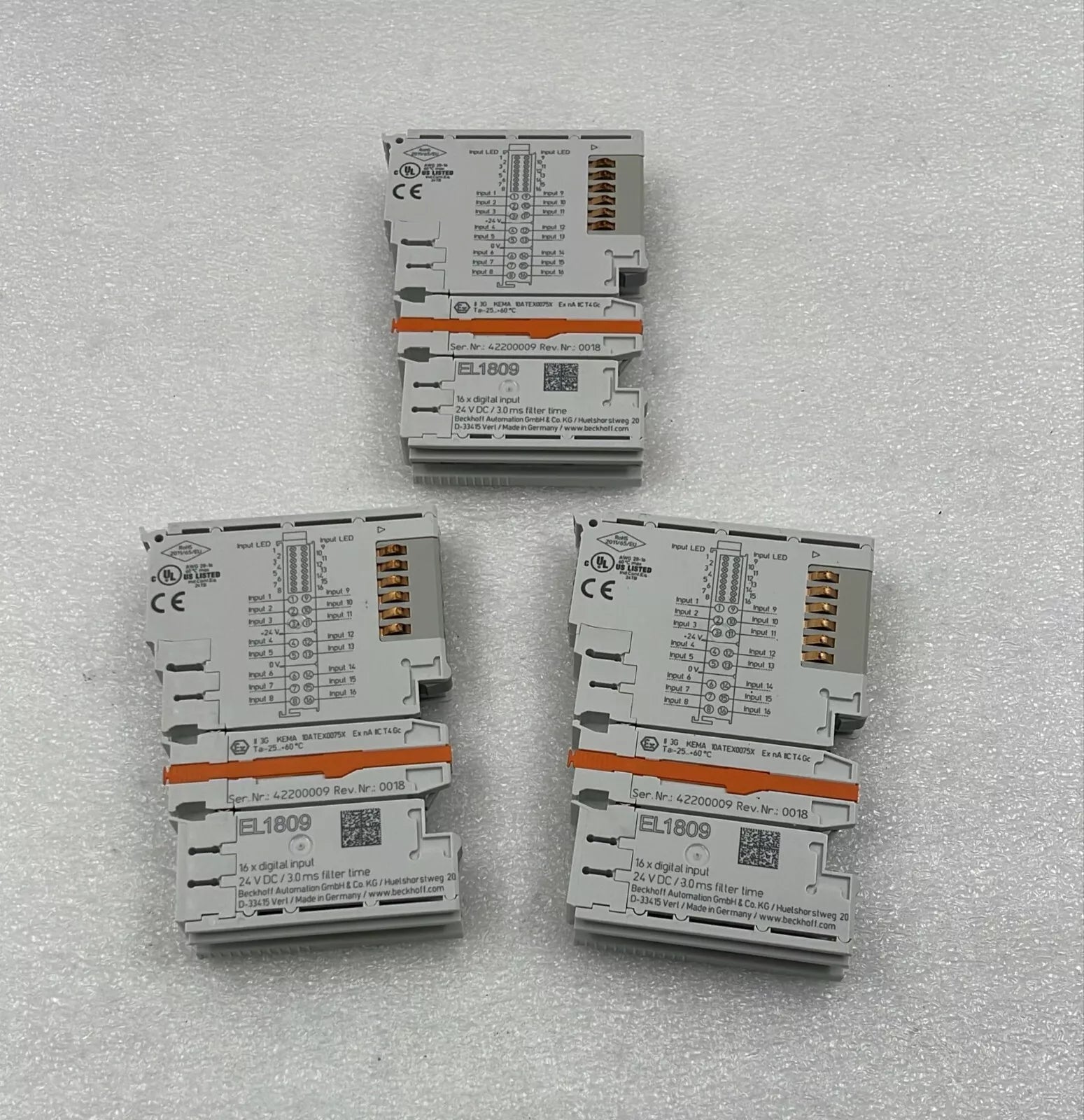 [LOT 3 PCS] Beckhoff EL1809 EtherCAT 16-Channel Digital Output Terminal Module