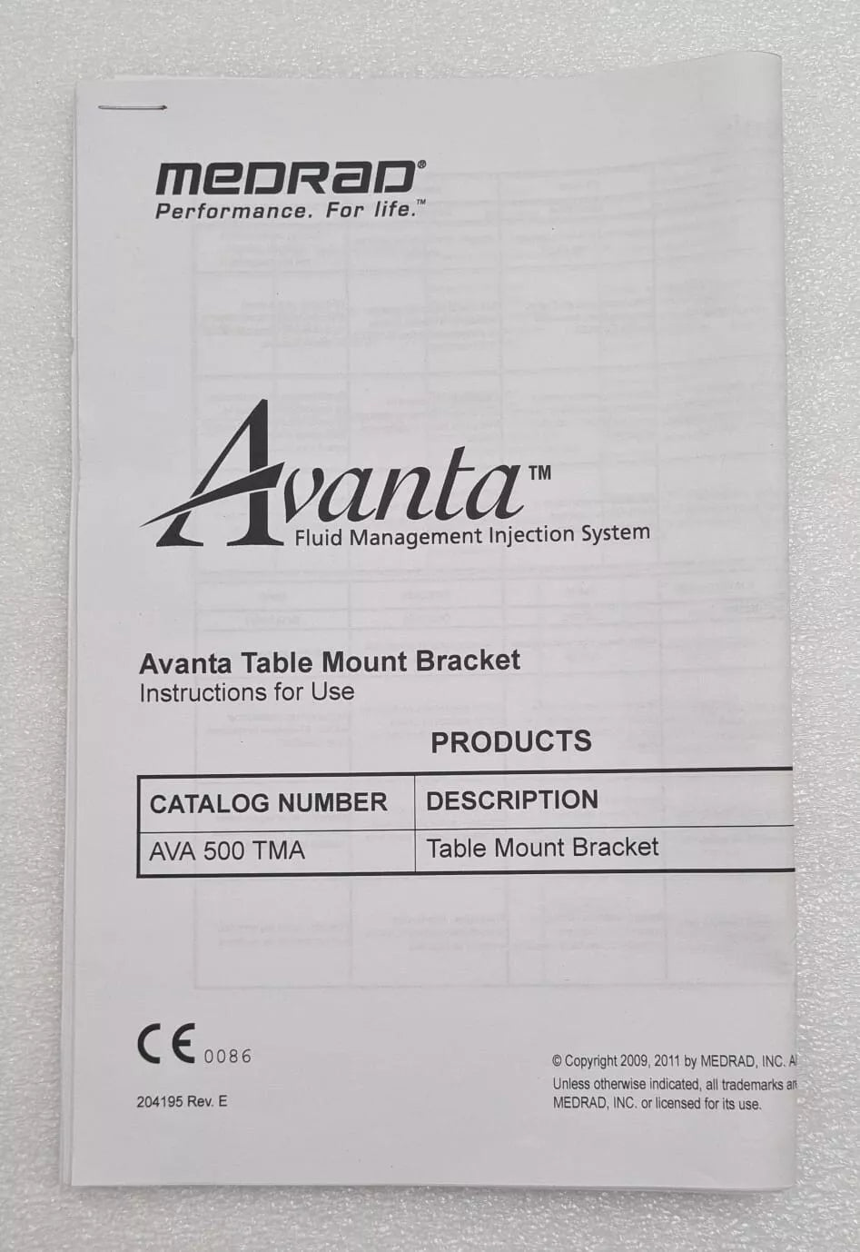 Medrad Avanta AVA 500 TMA 204191 Rev. B Dual Knob Bracket Table Mount Assembly
