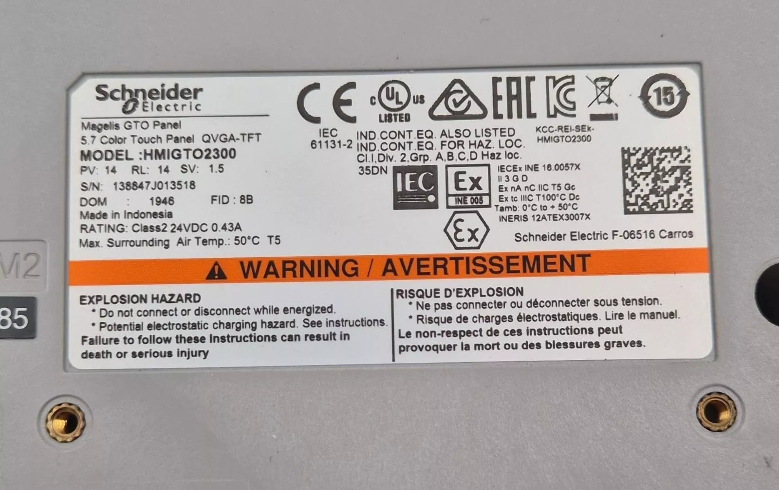 Schneider Electric Magelis GTO Panel HMIGTO2300 Color Touch Screen 5.7" QVGA-TFT