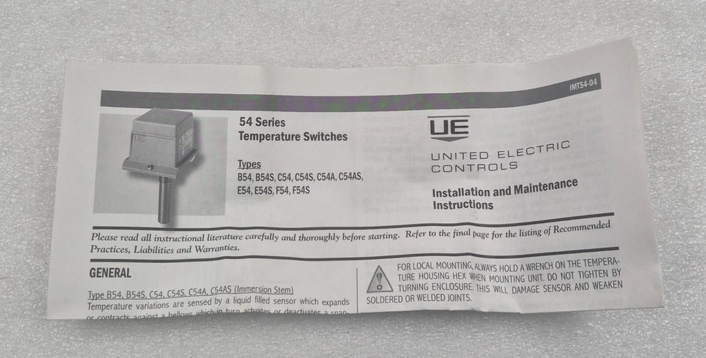 UNITED ELECTRIC CONTROLS C54-103 9135 TEMPERATURE CONTROLLING SWITCHES 54 SERIES