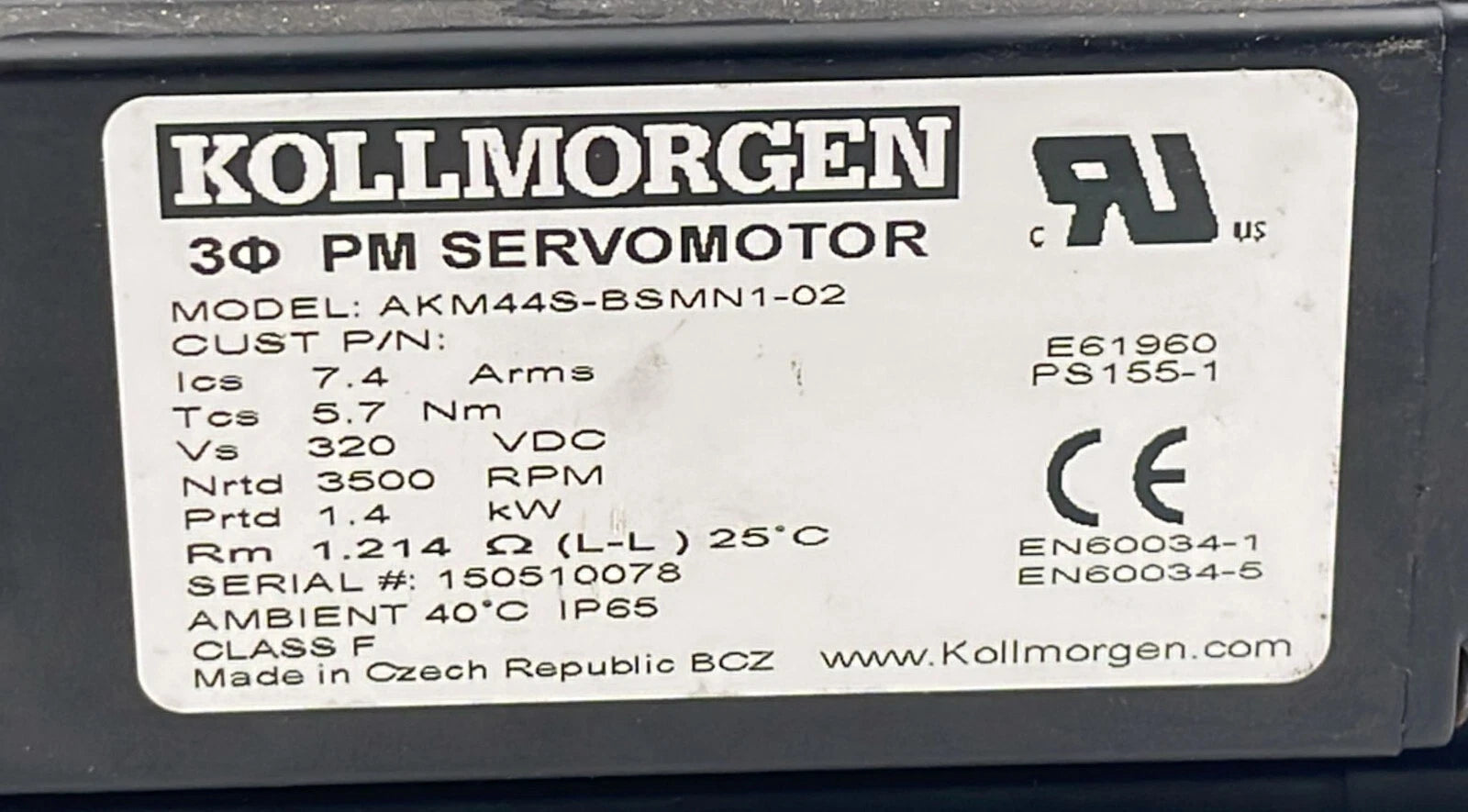 Kollmorgen AKM44S-BSMN1-02 permanent magnet AC servo motor industrial motion control