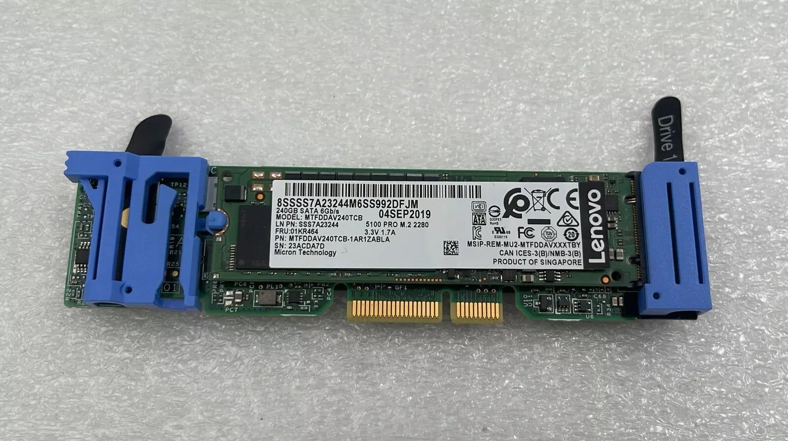 Lenovo ThinkSystem Dual M.2 Module W/ 2x SATA 240GB SSD MTFDDAV240TCB 01KR464
