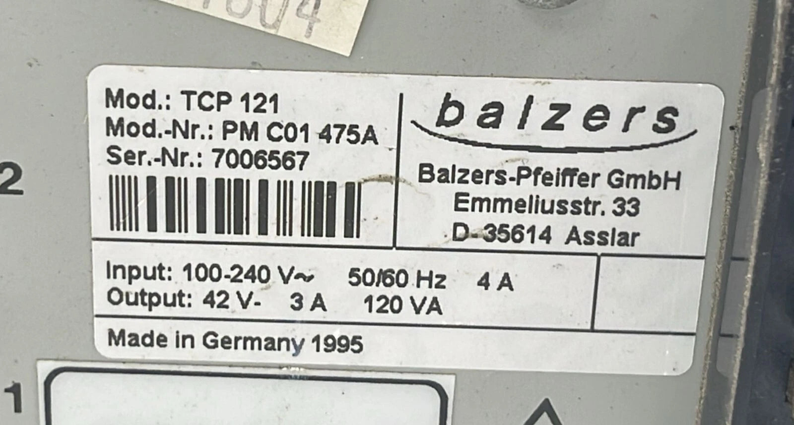 Pfeiffer Balzers TCP 121 Turbo Pump Controller PM C01 475A **AS IS