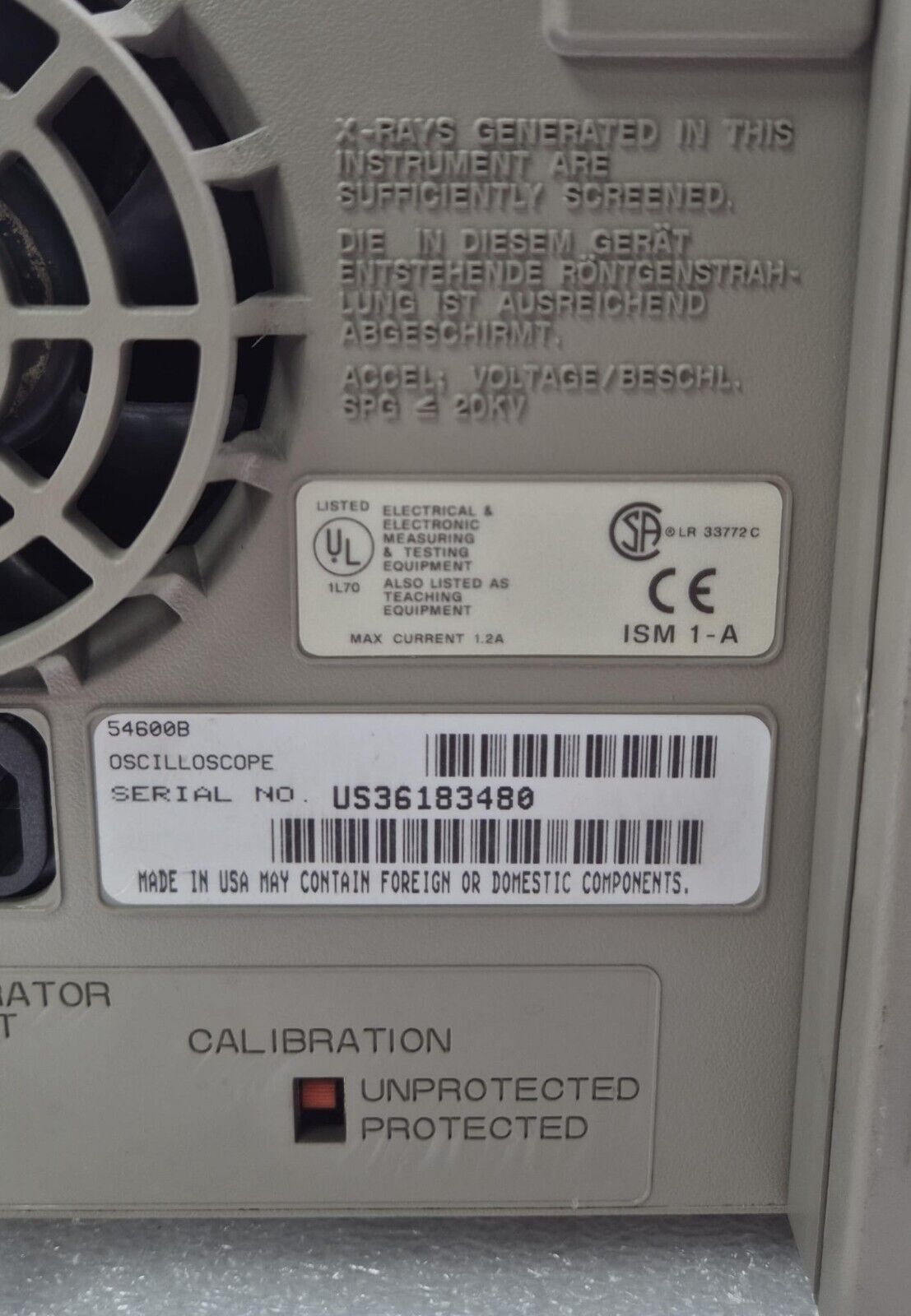 HP 54600B Oscilloscope 100MHz W/ 54652B RS-232 Parallel Interface Module *AS-IS*