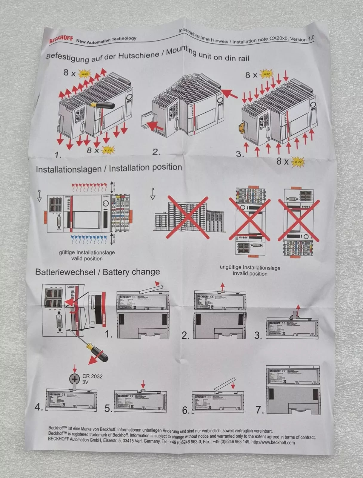 NEW- BECKHOFF CX2030-0125 CPU Module Embedded PC Windows PLC controller