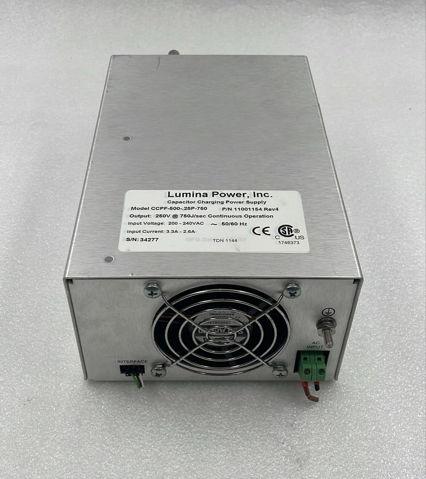 Lumina CCPF-500-.25P-750 11001154 Capacitor Charging Power Supply 250V 750J