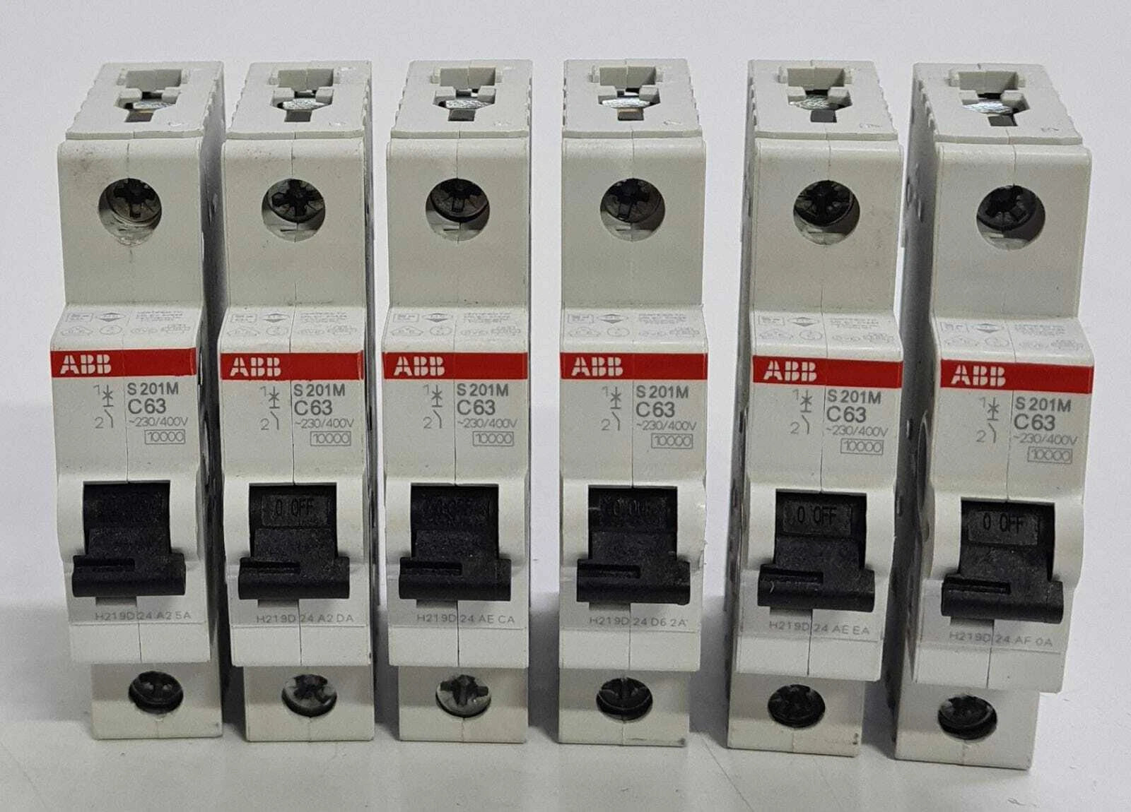 [LOT OF 6] ABB S201M C63 Circuit Breaker 1 Pole LS switch Line Protection