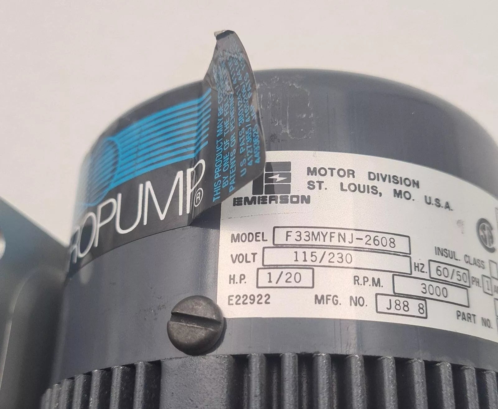 MICROPUMP 20041 AC Drive Gear Pump W/ Emerson Motor F33MYFNJ-2608