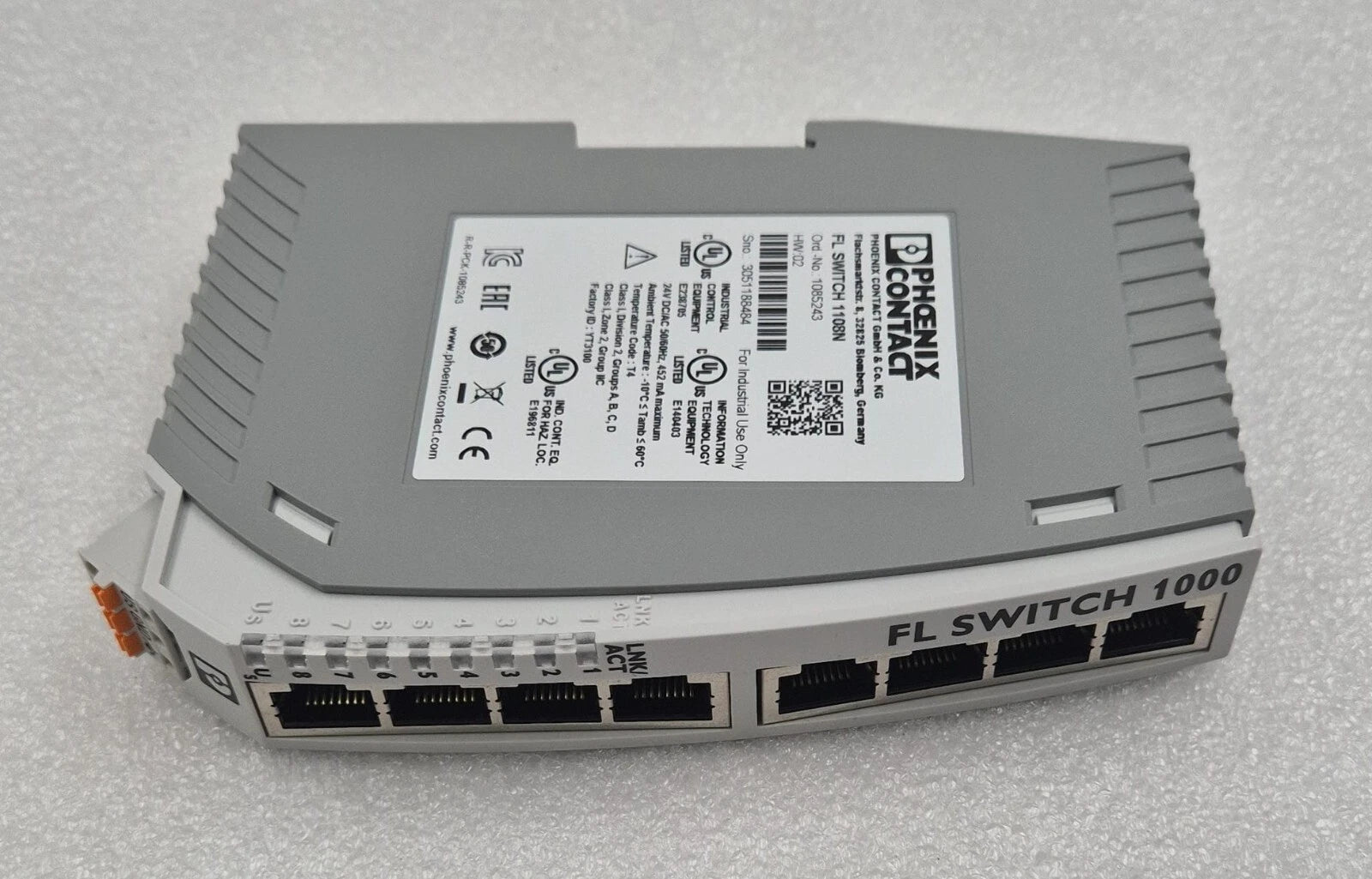 PHOENIX CONTACT FL SWITCH 1000 1108N Industrial Ethernet Switch 8-Port 1085243