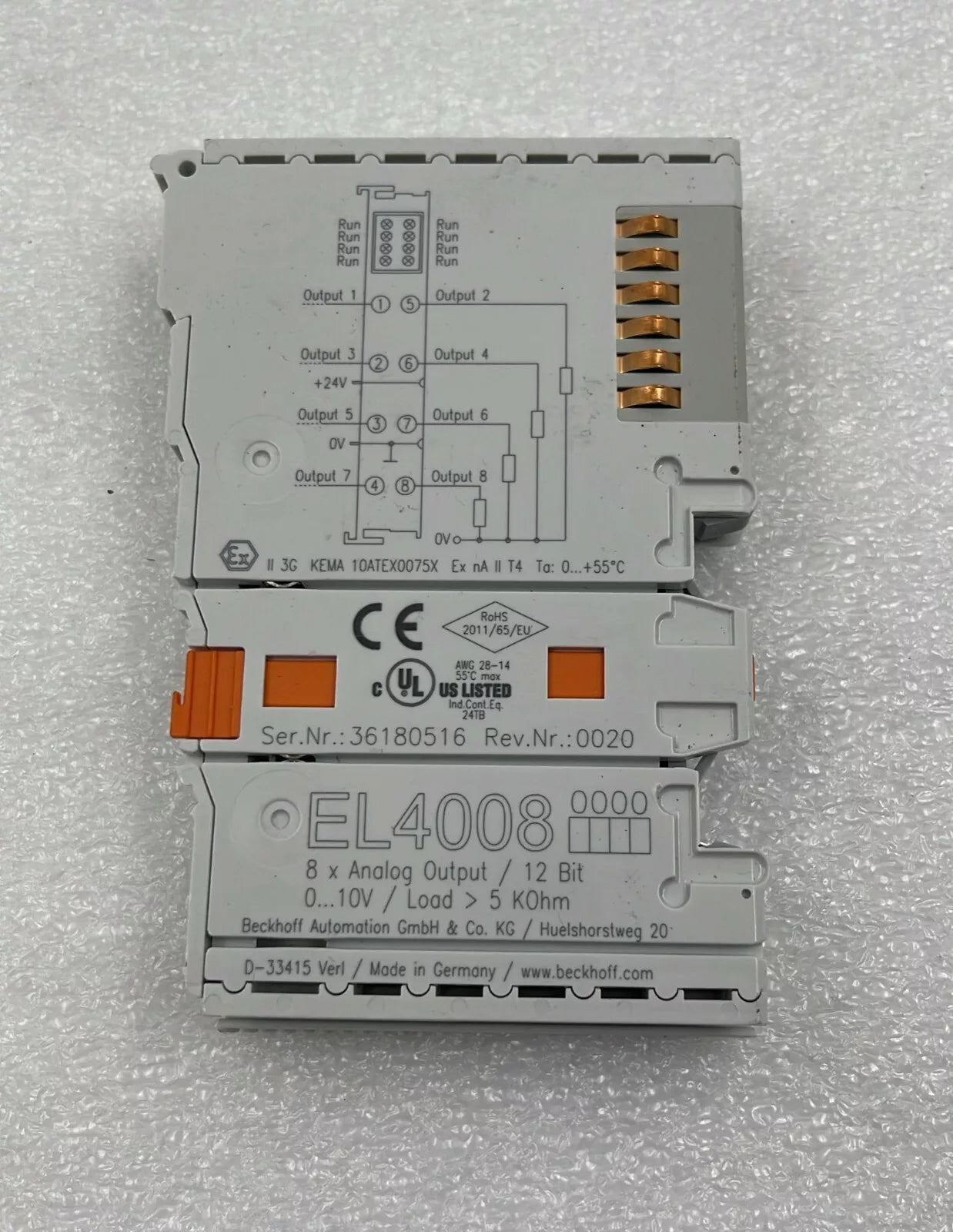 Beckhoff EL4008 EtherCAT 8-Channel Digital Output Terminal Module – 24V DC