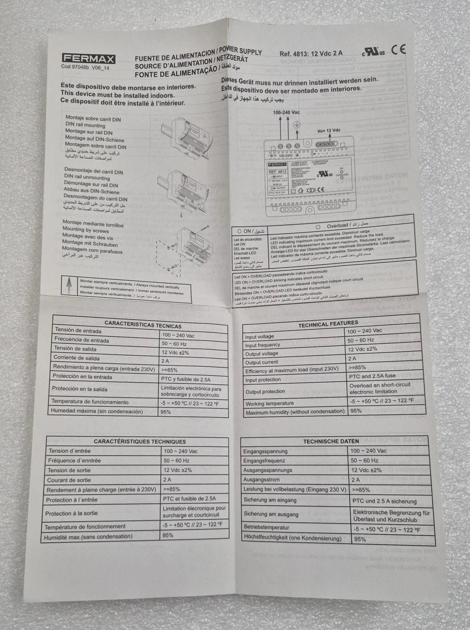 NEW - FERMAX 4813 Power Supply Alimentador Intercom 100-240VAC 12VDC
