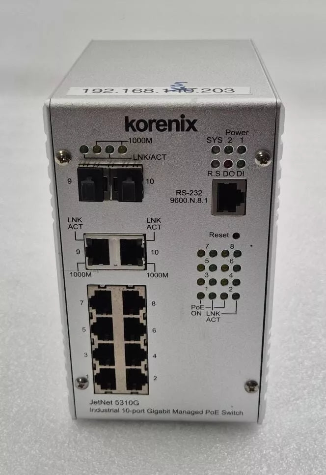 Korenix JetNet 5310G Industrial 8-Port PoE + 2 Gigabit SFP Ethernet switch