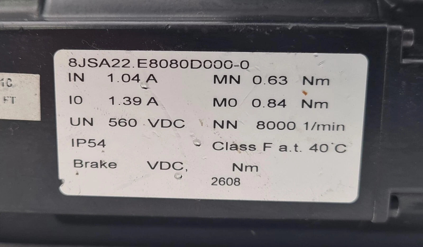 B&R Automation 8JSA22.E8080D000-0 Servo Motor 560VDC 8000rpm