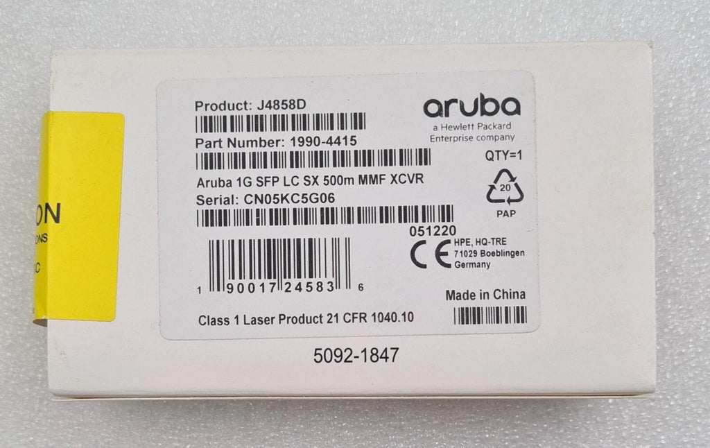 NEW SEALED - HPE Aruba J4858D 1990-4415 1G SFP LC SX 500m MMF XCVR Transceiver