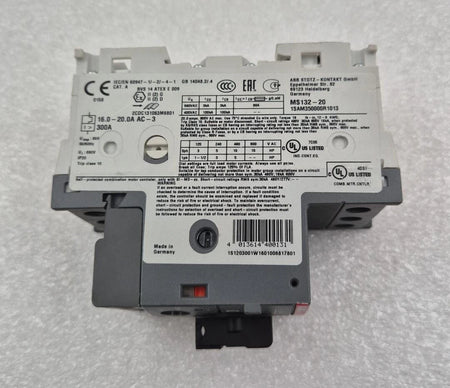 ABB MS132 motor protection switch rear label view