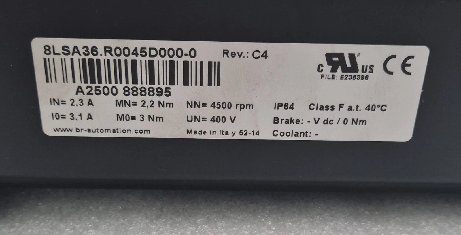 B&R Automation Servo Motor 8LSA36.R0045D000-0