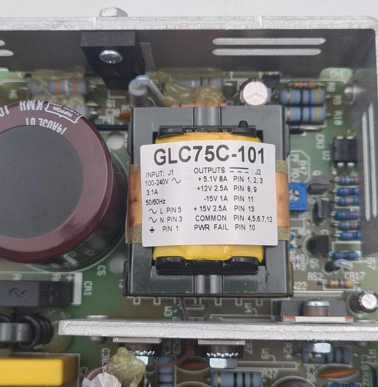 Condor GLC75C-101 transformer label GLC75C-101 close-up