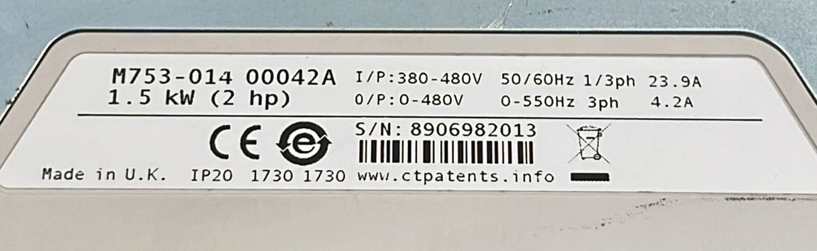 NIDEC Control Techniques Digitax HD M753-014 00042A 1.5kW Unidrive M753 EtherCAT