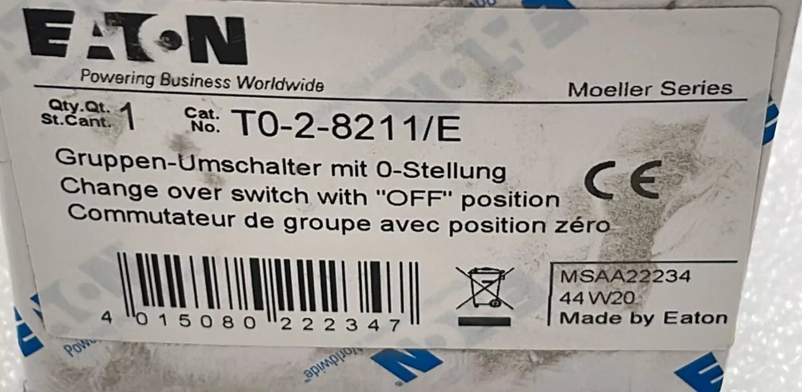 [LOT 2] NEW- Eaton T0-2-8211/E IEC / EN 60947-3 Position Group Switch On Off UPS
