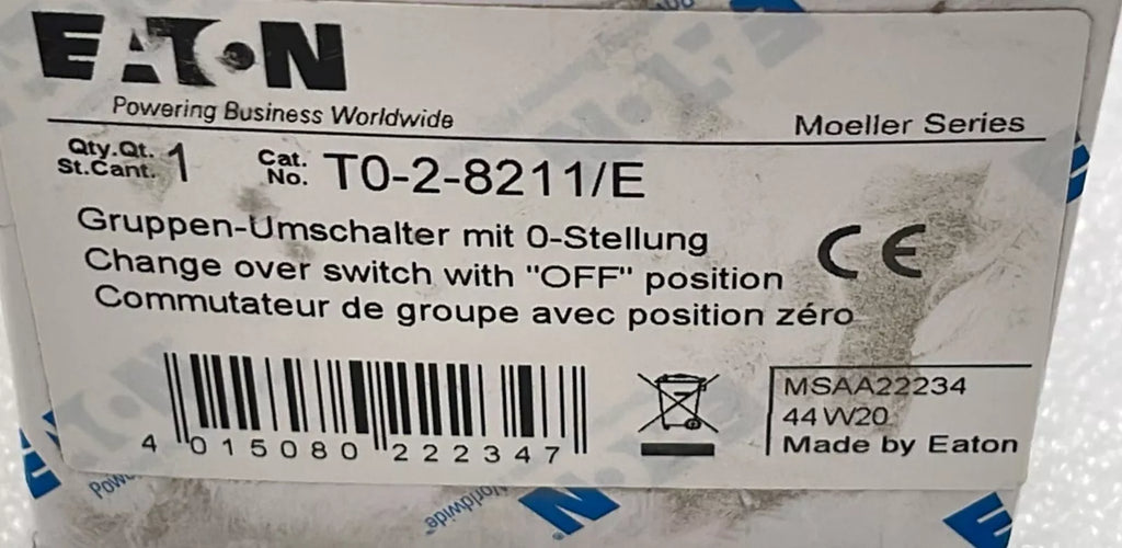 [LOT 2] NEW- Eaton T0-2-8211/E IEC / EN 60947-3 Position Group Switch On Off UPS