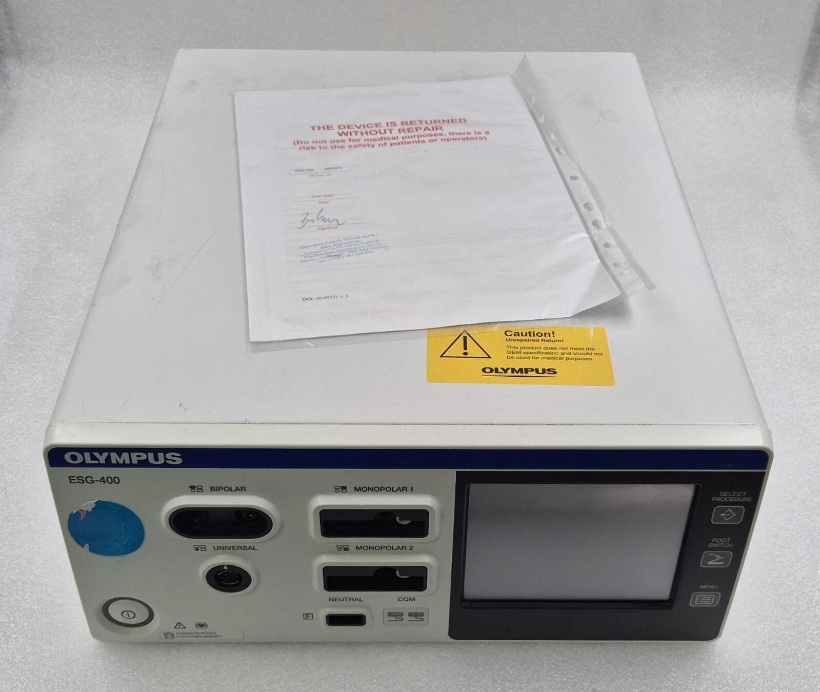 OLYMPUS PK TECHNOLOGY ESG-400 HF GENERATOR UNIT WB91051W **FOR PARTS**