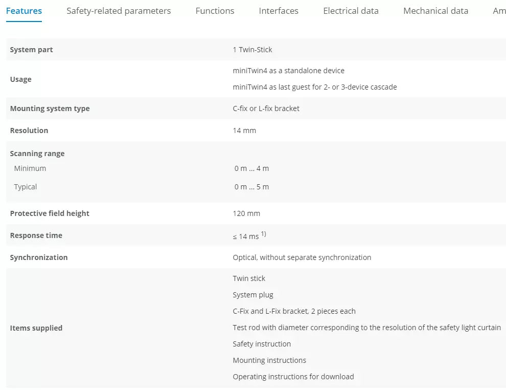 NEW - SICK miniTwin4 C4MT-01214ABB03BE0 1207094 Safety Light Curtains Sensor