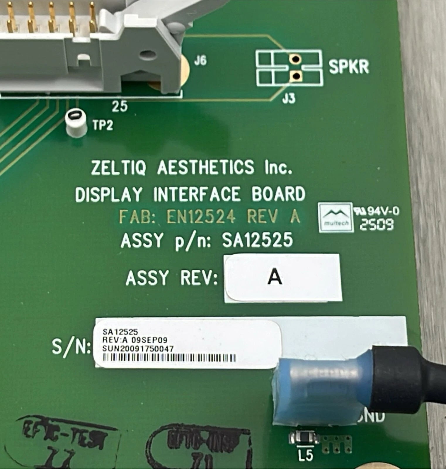 Zeltiq SA12525 Display Interface Board with EN12524 touchscreen assembly
