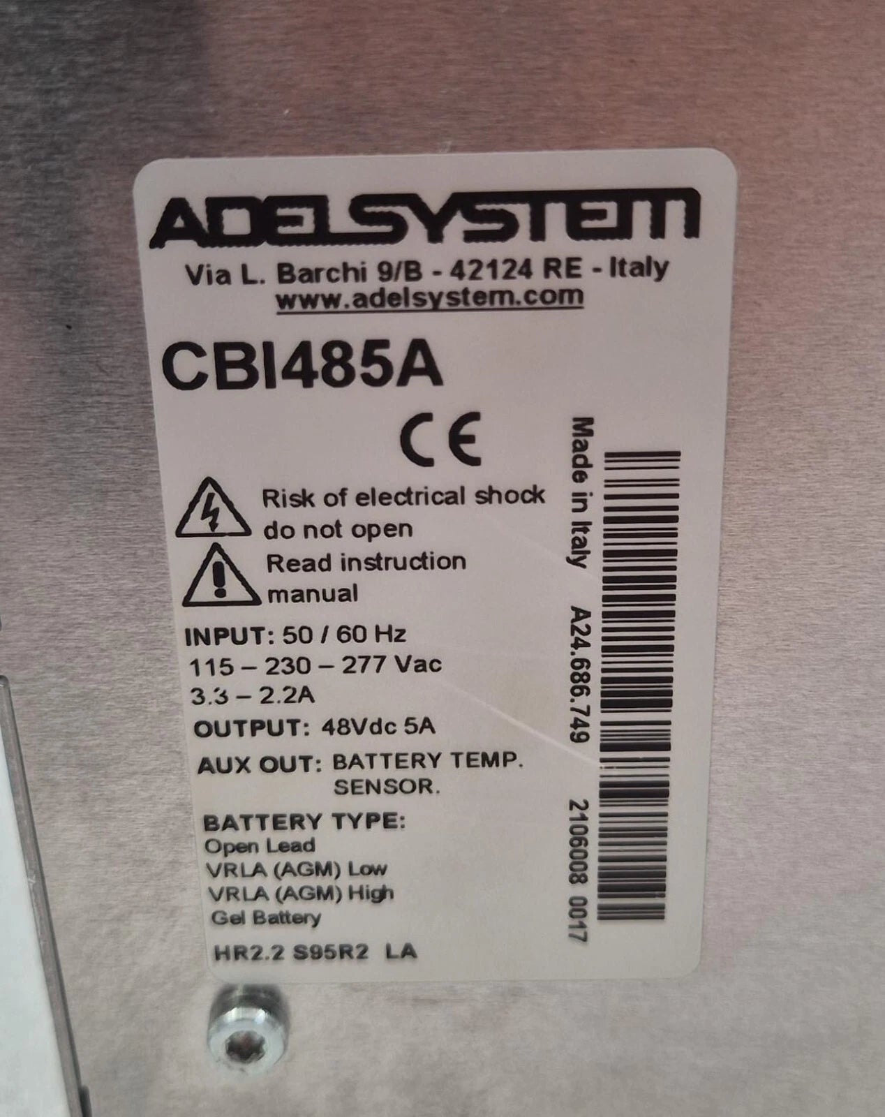 ADELSYSTEM CBI485A Power Supply 115-230-277Vac 48Vdc 5A All in one CBI 485A UPS
