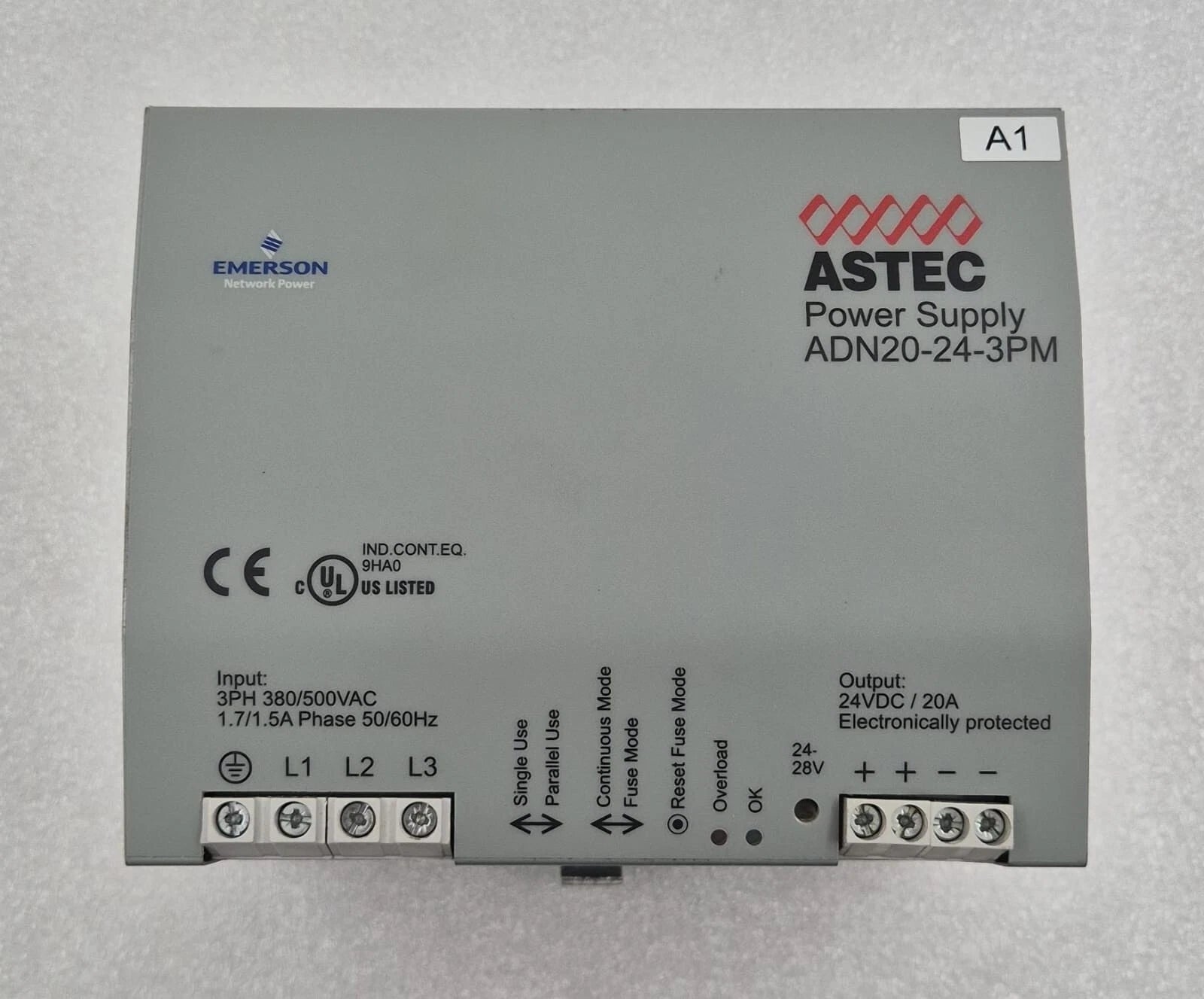 EMERSON ASTEC Power Supply ADN20-24-3PM 3PH 380/500VAC DIN MOUNT