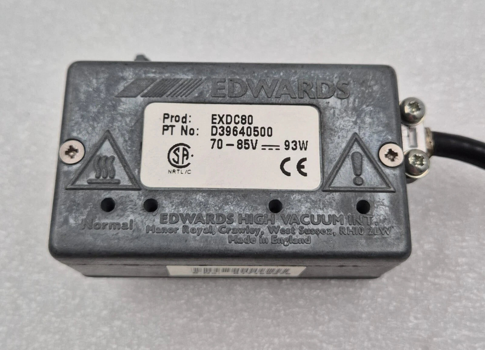 Top view of EDWARDS EXDC80 turbo pump controller label