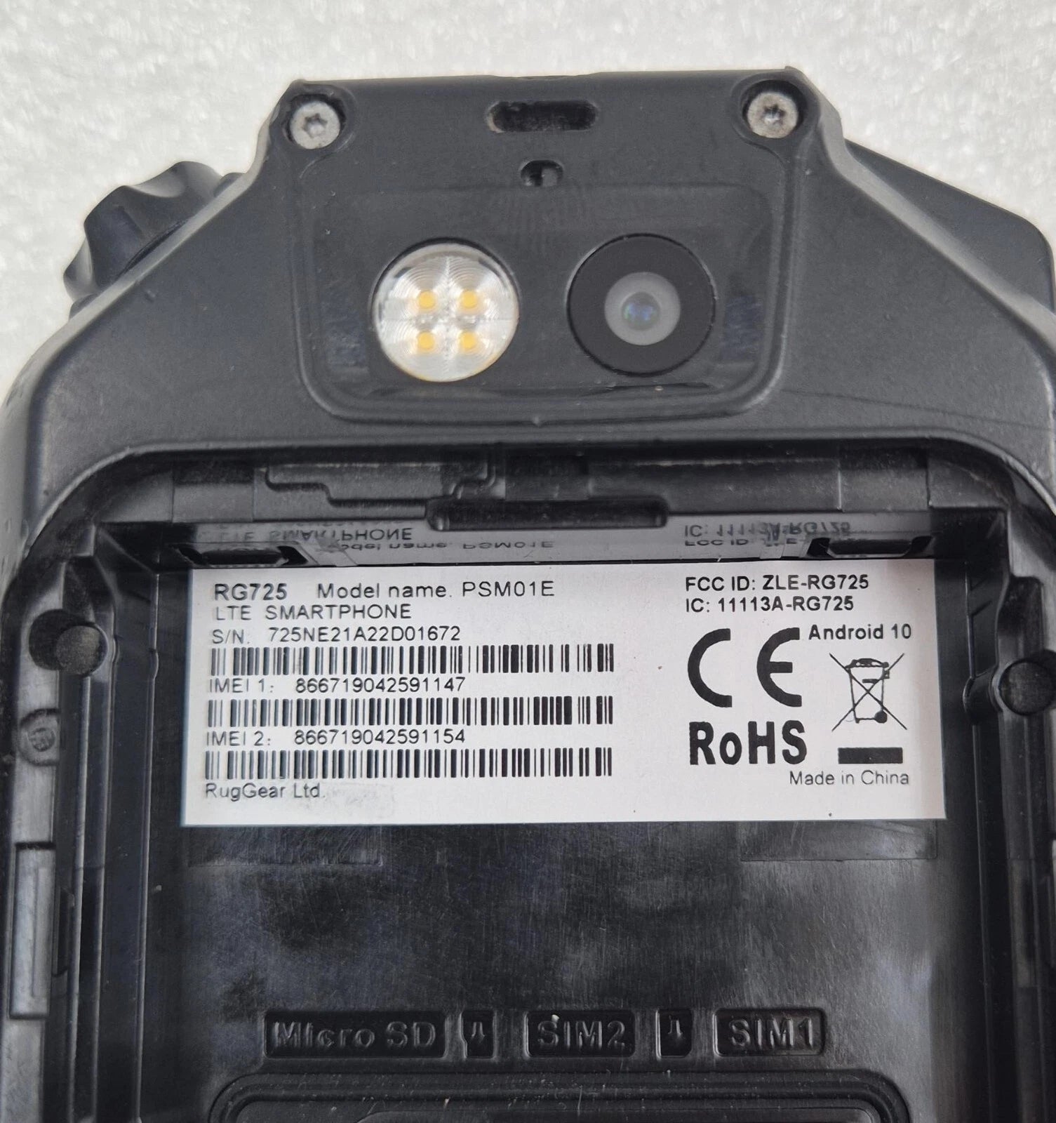 RugGear RG725 PSM01E Dual-Sim LTE SMARTPHONE CELLPHONE Black OEM - FOR PARTS