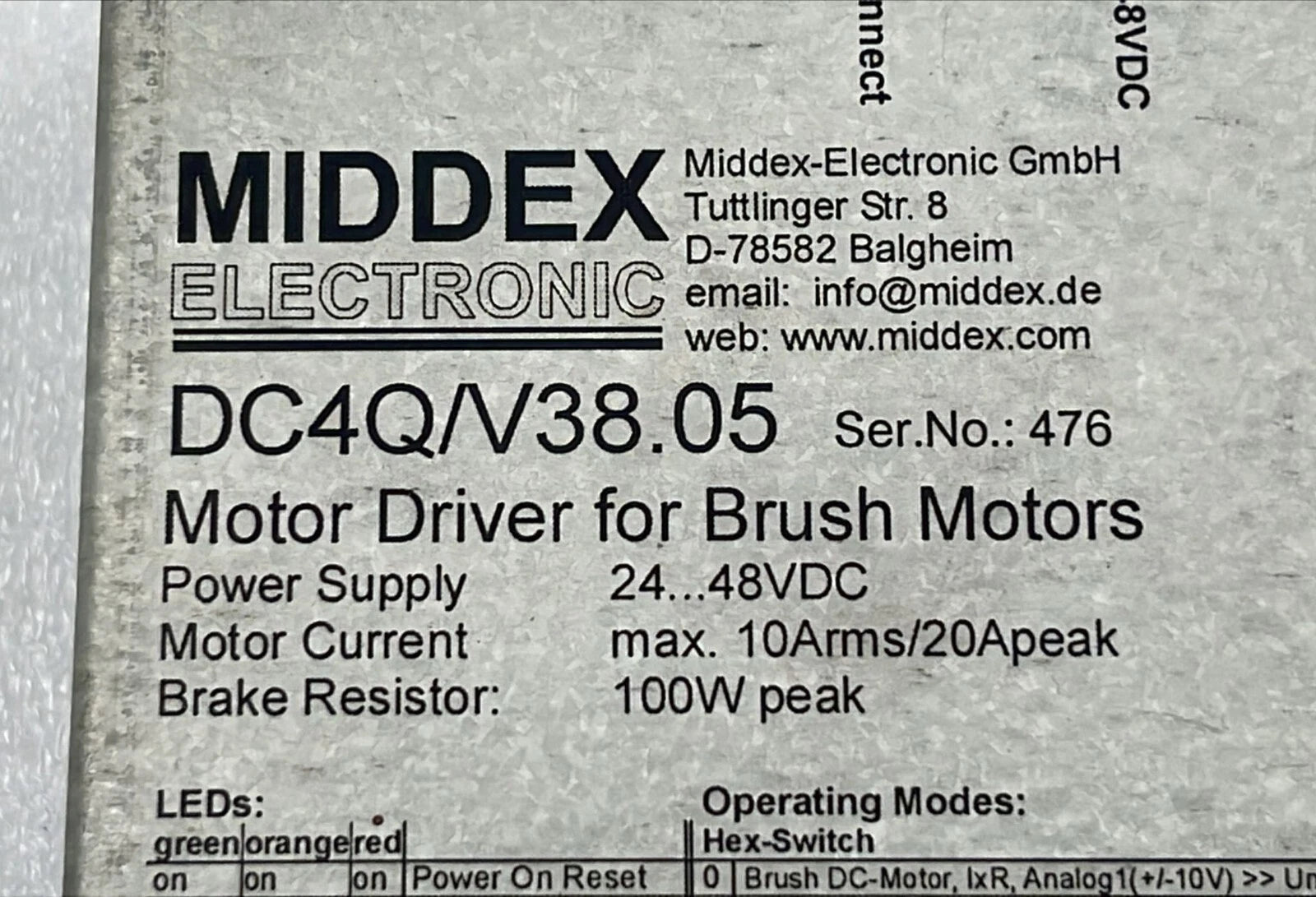 MIDDEX DC4Q/V38.05 Motor Driver For Brush Motors 24-48VDC