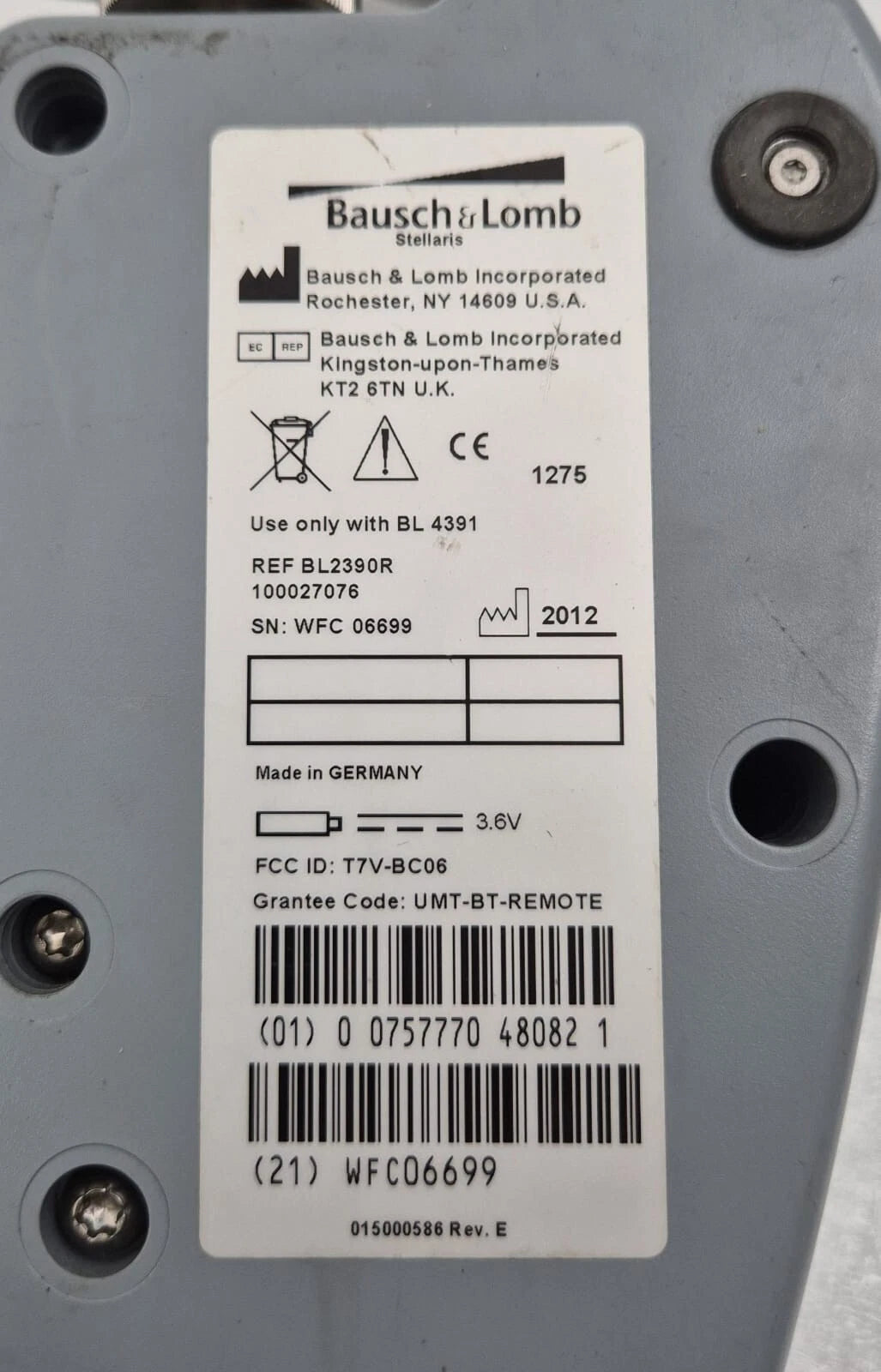 Bausch & Lomb BL2390R PC FootSwitch Pedal Wireless 100027076 **FOR PARTS**