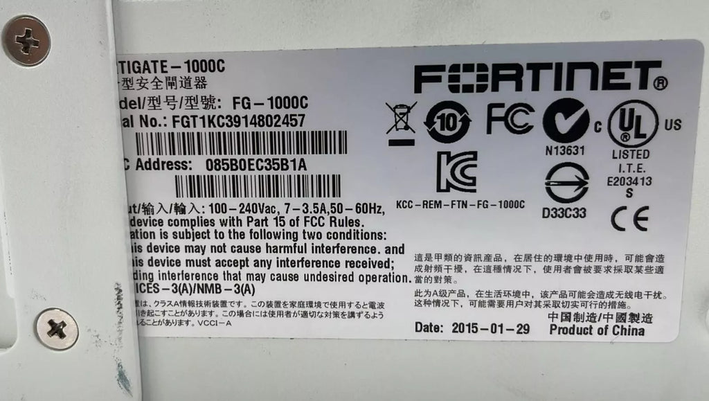 Fortinet FortiGate 1000C Security Appliance FIREWALL FG-1000c