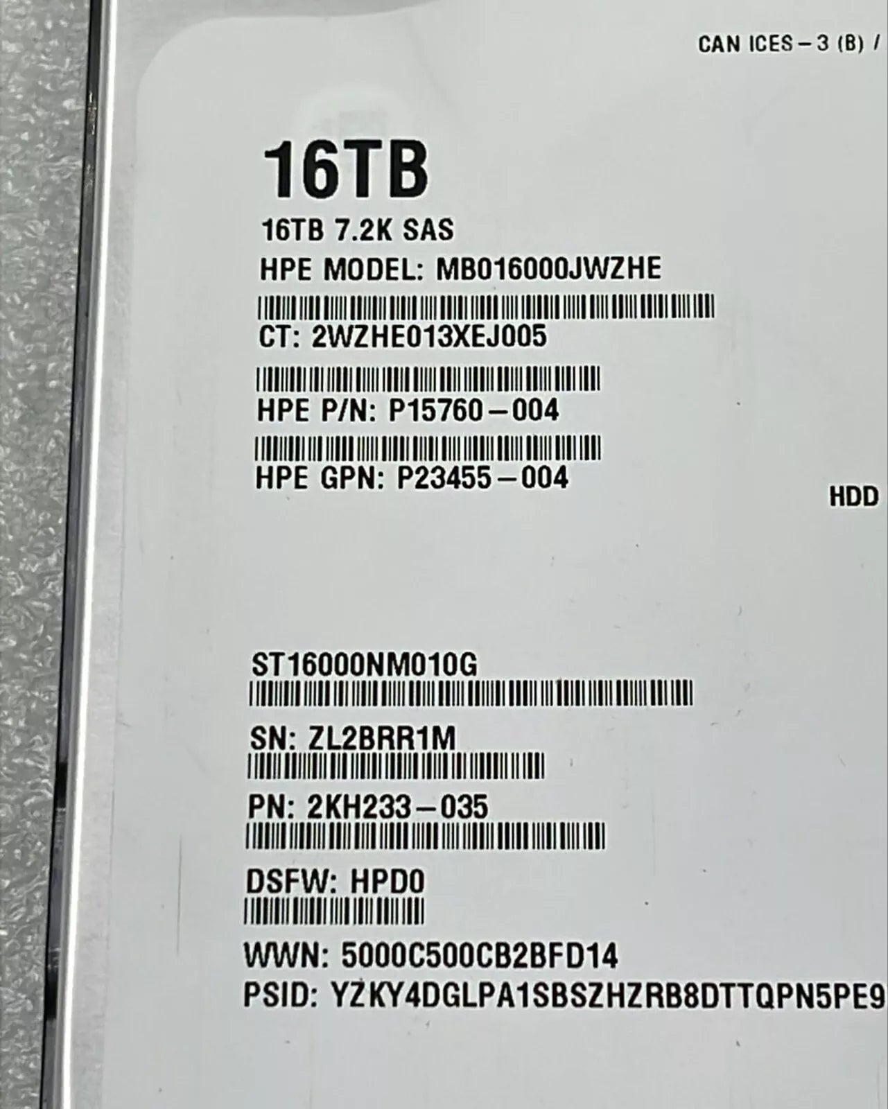 HPE MB016000JWZHE 16TB 7.2K SAS P15760-004 enterprise hard drive