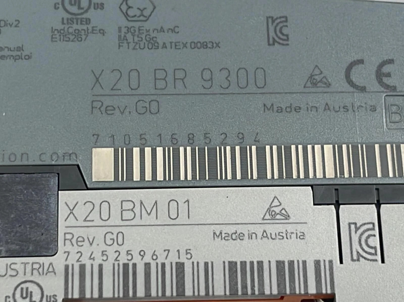 [LOT 2 PCS] B&R Automation X20 BR 9300 Digital PLC I/O Module W/ X20 BM 01 Base