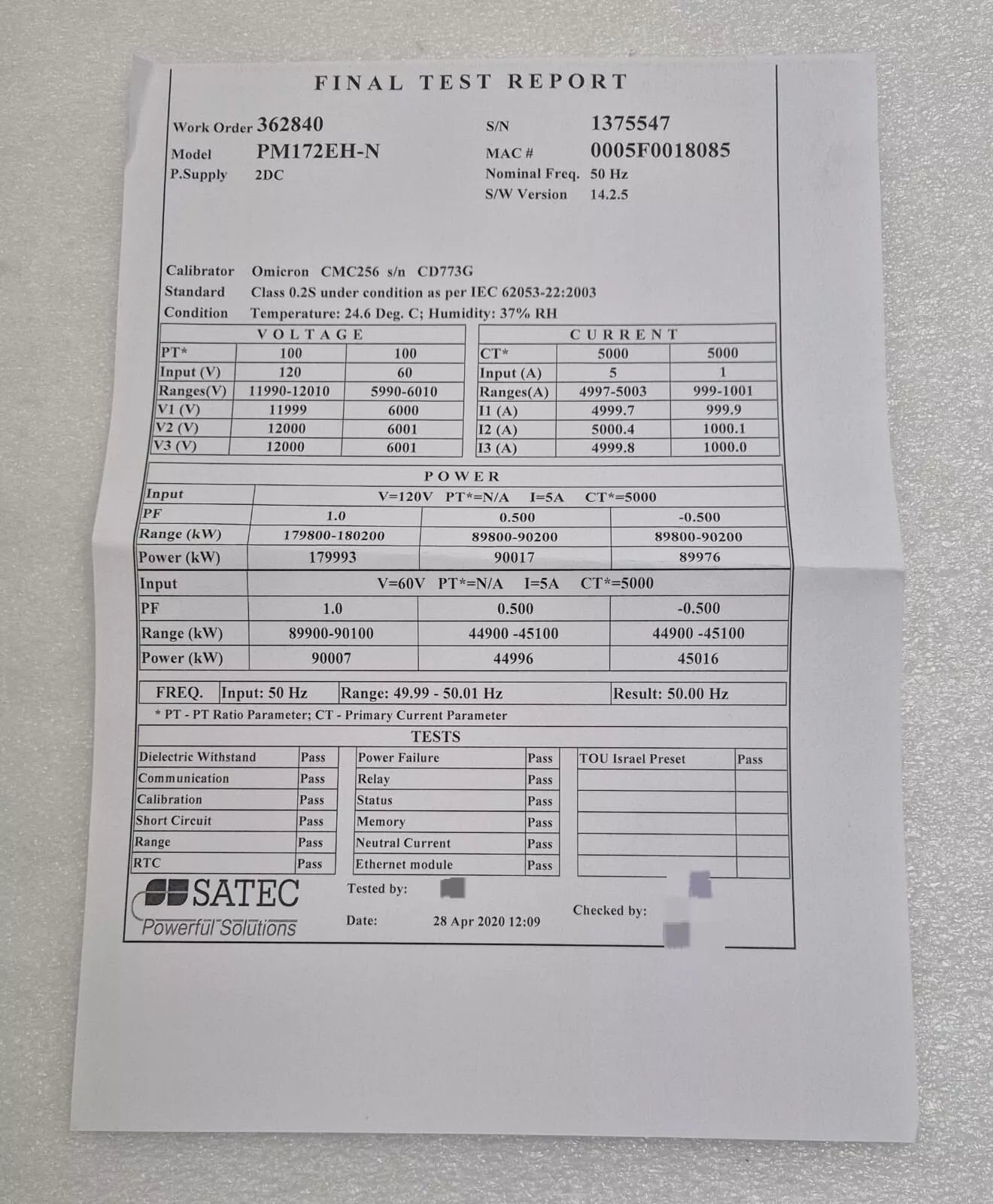 **NEW** SATEC PM172EH-N Advanced Power Analyzer Power Meter Panel