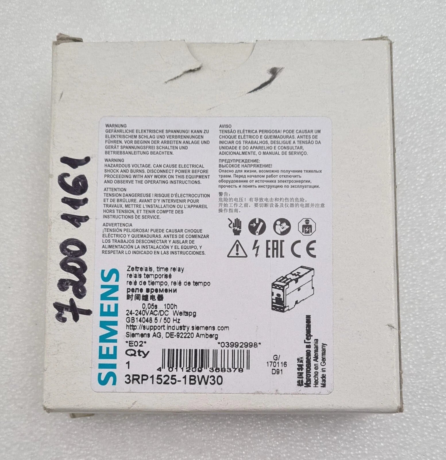 Siemens 3RP1525-1BW30 SIRIUS timing delay relay original packaging box