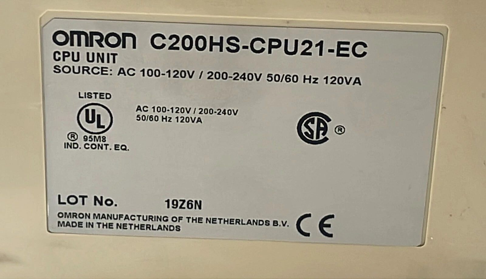 OMRON Sysmac C200HS Programmable Controller C200HS-CPU21-EC