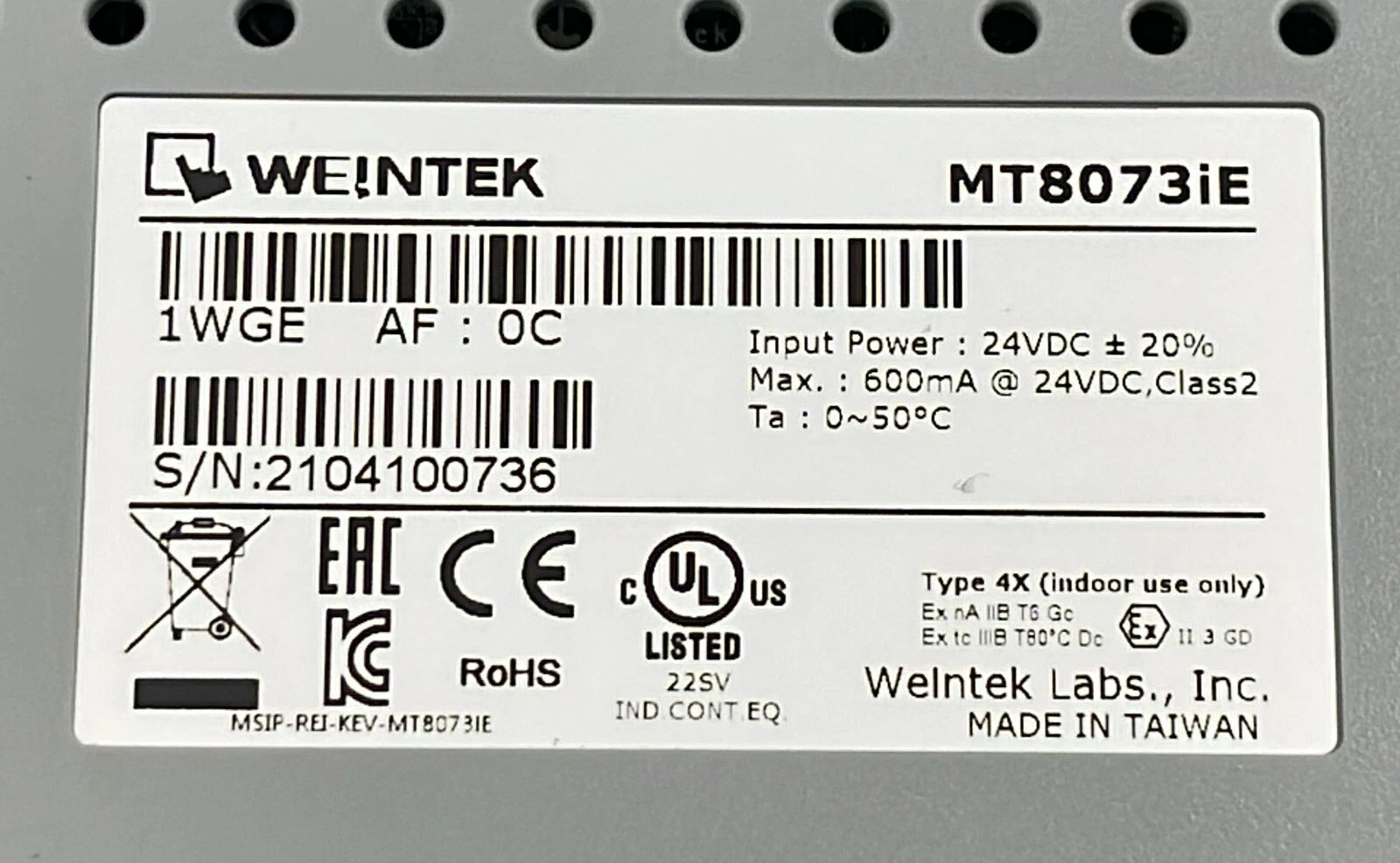 Weintek MT8073iE 7" HMI Touch Panel Terminal Ethernet