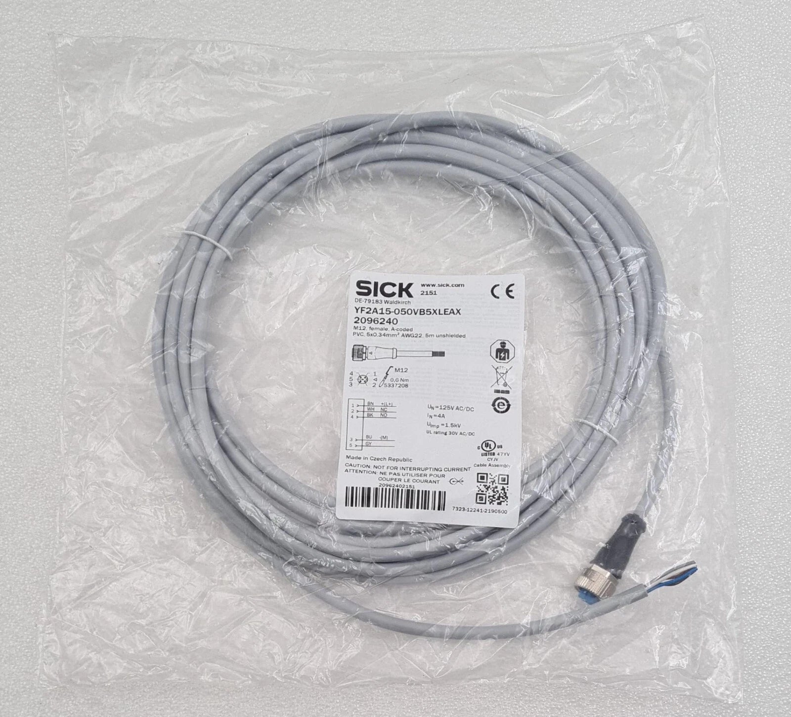 [LOT 3] NEW SEALED - SICK YF2A15-050VB5XLEAX 2096240 Connecting Sensor Cable 5m