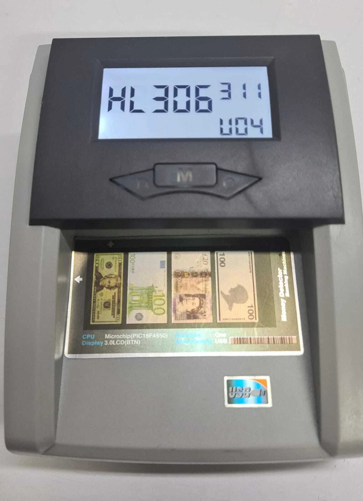 HL-306 counterfeit bill detector for USD EUR and GBP banknotes
