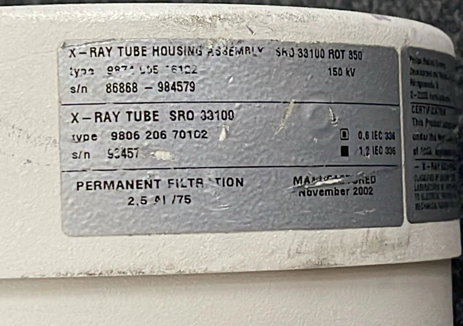 Philips Beam Limiting Device 9890-010-80441 W/ X-Ray Tube 9806 206 70102