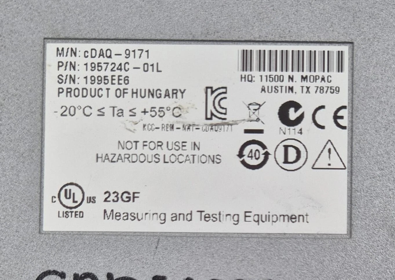 National Instruments NI cDAQ-9171 195724C-01L Single Slot Chassis