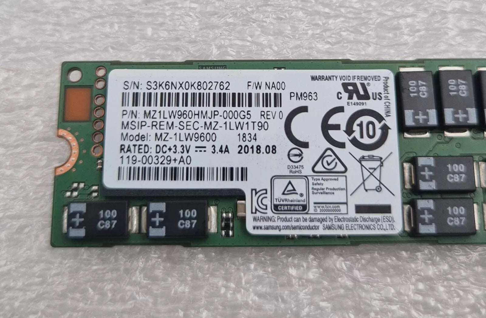 Samsung MZ-1LW9600 MZ1LW960HMJP-000G5 PM963 NVMe PCIe M.2 SSD 960GB