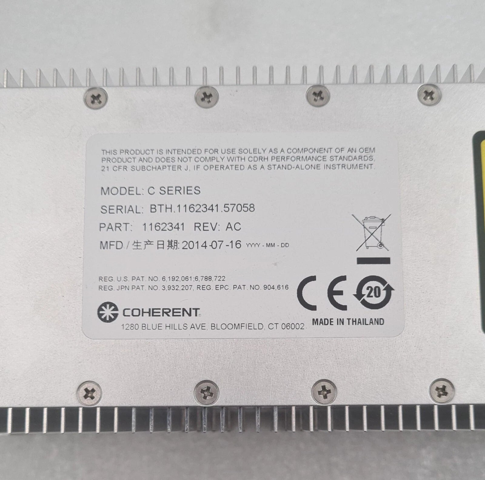 COHERENT C SERIES Laser Head Liquid Cooled 1162341 REV AC YEAR 2014