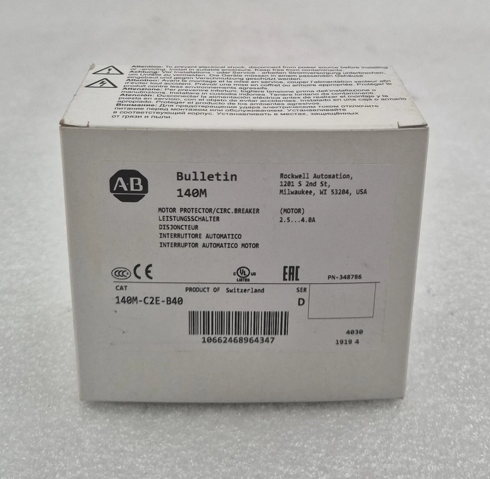 Allen Bradley 140M-C2E-B40 Motor Protector Circuit Breaker Overload 2.5-4.0 AMP