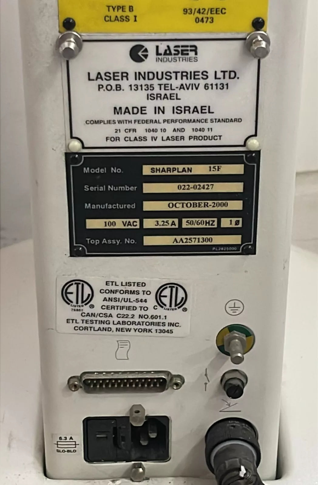 Sharplan 15F 110V 3.25A surgical laser system